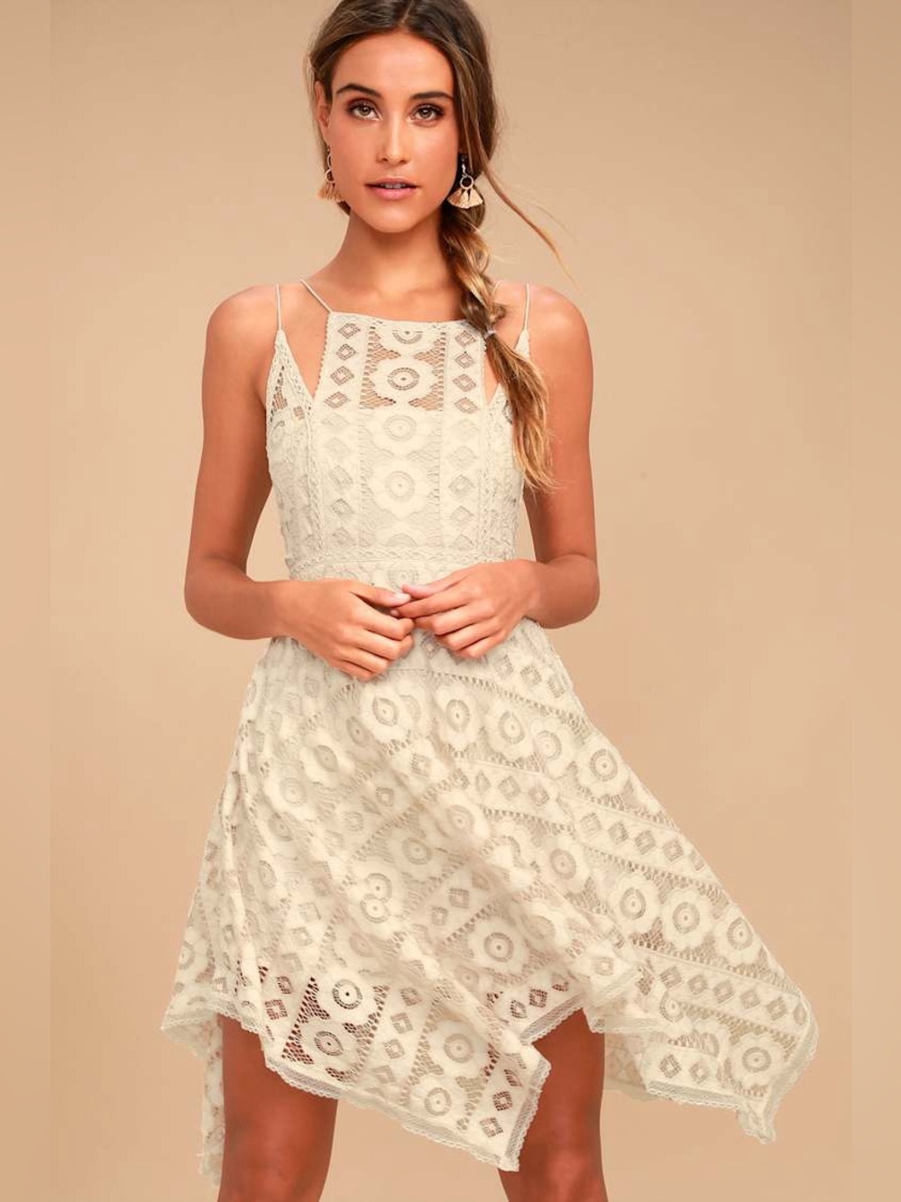 Free People Just Like Honey Beige Lace Dress Size 6 Bohemian Feminine Romantic